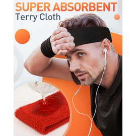 Tanluhu Sweatbands Sport Headbands for Men & Women,Terry Cloth Sweat Band for Tennis, Running, Basketball, Working Out, Execise - Athletic Sweat Cotton Headband Outdoor