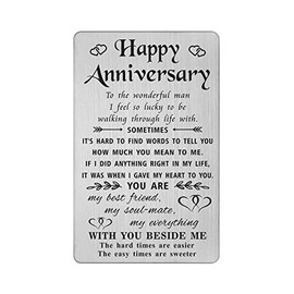 TANWIH Happy Anniversary Cards Gifts for Husband, Mens Wedding Anniversary Greeting Card for Him, Romantic Cute Anniversary Presents Ideas, Engraved Metal Wallet Insert