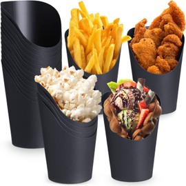 Sieral 100 Pcs French Fries Holder Disposable Charcuterie Cups 14oz/ 16oz Black Paper French Fry Cups Food Charcuterie Cones Waffle Snack Popcorn Box for Wedding Birthday(16 oz)