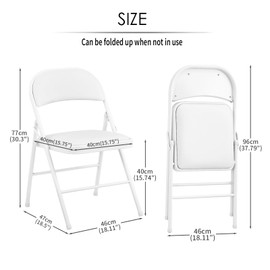 KAIHAOWIN 2-Pack Folding Chair Vinyl Padded and Metal Frame Heavy Duty Foldable Chair with Backrest & Padded Seats for Meetings Office Wedding Events-White