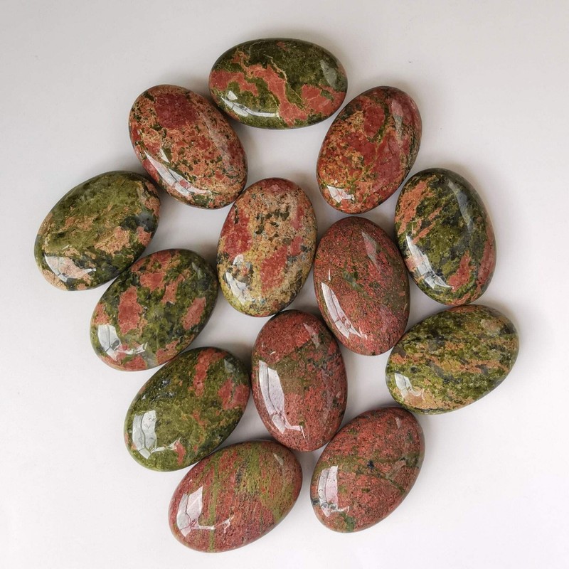 Lovionus89 Unakite Worry Stones, Natural Oval Palm Tree Bag, Healing