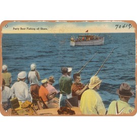 10 x 14 METAL SIGN - New Jersey Postcard - Party boat fishing off shore - Vintage Rusty Look