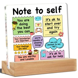Nurawo Mental Health Desk Decor, Inspirational Self Love Desk Signs Note to Self Acrylic Desk Plaque Sign Therapy Office School Decoration 4 x 4 Inches, polychrome