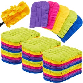 Zubebe 30 Pcs Duster Refill Fleece Refills Hand Dusters Cleaning Reusable Duster Pads Washable Dusters for Cleaning Ceiling Fan Hardwoods Window Kitchen Floor, Rainbow Colors (Dark Color)