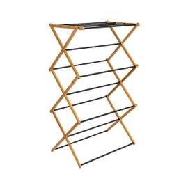Household Essentials Bamboo Folding Clothes Drying Rack, Compact Upscale Laundry Rack with 13 Coated Dowels