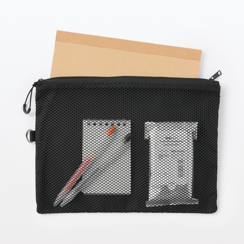 MUJI OHG89A3S Polyester Double Zipper Case Black L