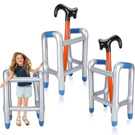 Gemscream 2 Set Inflatable Walker and Cane Old Man Costume Accessories Prop 100 Days of School Blow up Cane Toy for Boys Girls Adults Retirement Over The Hill Gag Gift Funny Old Age Party Decorations