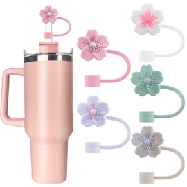 Hebterrka Thermal Cup Accessories: Pack of 5 Multicoloured Flower Straw Covers, Sealing Lid and Straws for Effective Protection and Hygiene