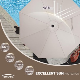 Tempera 9ft Patio Market Outdoor Table Umbrella with Push Button Tilt and Crank,Large Sun Umbrella with Sturdy Pole&Fade resistant canopy,Easy to set,Beige