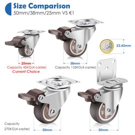 W B D WEIBIDA Heavy Duty Castor Wheels with 4 Brakes, 1" Rubber Casters with Load Capacity 100 Lbs, Easy Rolling Small Swivel Trolley Caster for Furniture, Table, Baby Bed, 4 Pack