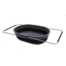 SAMMART 5L Expandable & Collapsible TPE/PP Over The Sink Oval Colander (Dark Grey/Black)