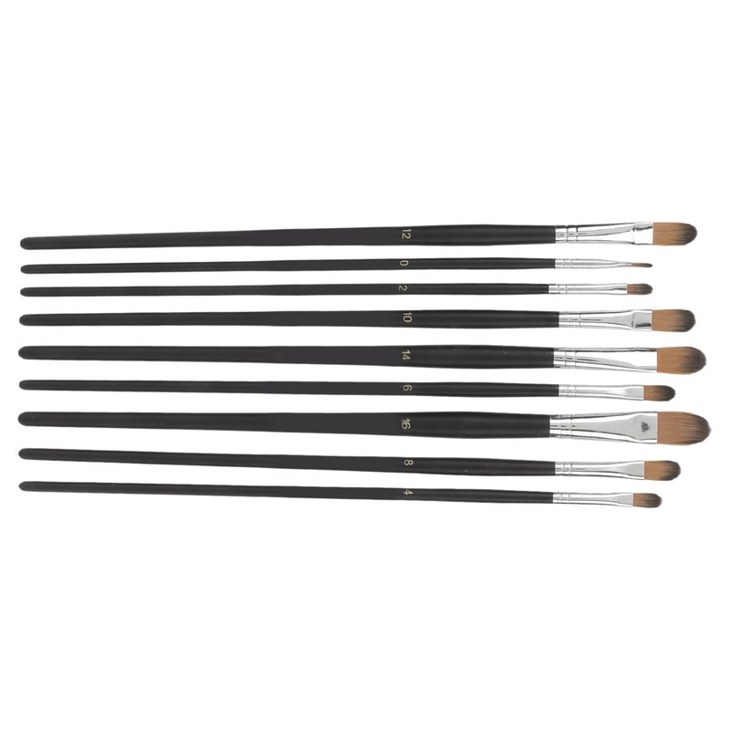 9Pcs Painting Brush Good Pigment Adsorption Round Flat Head Art