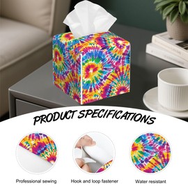 Colorful Tie Dye Tissue Box Cover,PU Leather Tissue Box Holder Square,Modern Home Decoration for Bathroom Living Room Kitchen Office Car,5.2"×5.2"×5.2"