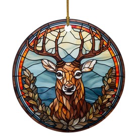 Stained Ceramic Christmas Ornament, Reindeer Ornament, Stained Glass Themed Ceramic Christmas Ornament, Gift for Reindeer Lover Ceramic Ornament