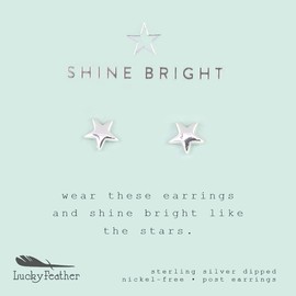 Lucky Feather Tiny Stud Star Earrings for Women - Sterling Silver Plated that Shine like the Stars, Presented on Sentimental Message Card, Ideal Gifts for Women and Teenagers