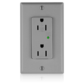 Leviton 15-Amp, 125-Volt, Decora Plus Duplex Receptacle, Straight Blade, Industrial Grade, Surge with Indicator Light, 5280-GY, Gray
