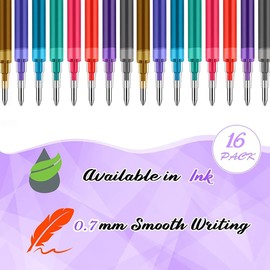 Erasable Pen Refills,LIUHUIZEYU 0.7 mm Gel Ink Refills Compatible with FriXion & Friction Erasable Pens, 8 Colors, Pack of 16