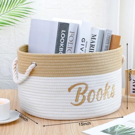 Blushtier 2 Pack Cotton Rope Storage Baskets Embroidered Book Storage Bins with Handles 15 x 11 x 9 Inches Woven Baskets for Storage Baby Basket for Nursery Toy Organizer Room Classroom