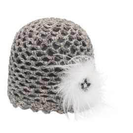 ZLYC Women Crochet Beanie Hat Summer Handmade Knit Decorated Lightweight Skull Cap, Feather White Mixed Gray