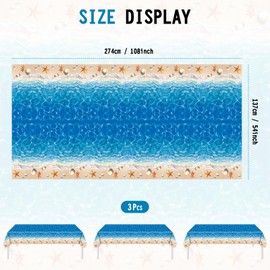 Herytem 3-Piece 54 x 108 Inch Summer Beach Plastic Tablecloth – Ocean Waves Starfish Seashell Disposable Rectangle Table Covers for Pool Party, Hawaiian Party Decorations and Summer Celebrations