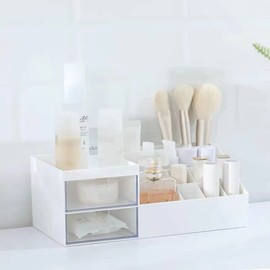 Queta Make-up-Organizer Cosmetic Storage Box with Capacity 11 Grids and 2 Drawers, Fits Jewelry, Brushes, Lipsticks, Creams, Stationaries