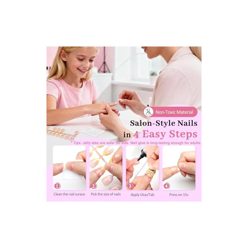 Kit de uñas postizas Qiek de 16 tamaños para niñas: