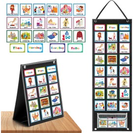 ANSTROUT Large Black Visual Schedule Chart for Kids Chore with 92 Pcs Cards, Visual Behavioral Routine Tool for Toddlers, Daily Schedule Board Autism Learning Materials for Classroom Home