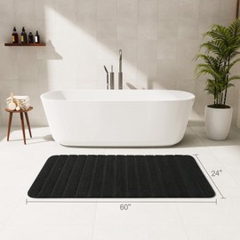 LOCHAS Long Bathroom Rugs Runner, 24" x 60" Large Bath Rug Non Slip Washable, Absorbent Microfiber Bath Mat Luxury Soft, Cozy Bathroom Runner Rug for Shower Quick Dry, Black