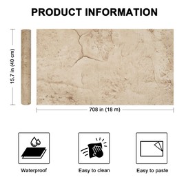 WADILE Beige Concrete Wallpaper 23.6 in * 708 in, Cement Contact Paper 3D Matte Textured, Wall Paper Pull and Stick Self-Adhesive & Removable