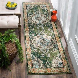 SAFAVIEH Monaco Collection MNC243F Boho Chic Medallion Distressed Non-Shedding Living Room Entryway Foyer Hallway Bedroom Runner, 2'2" x 10' , Forest Green / Light Blue