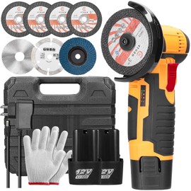 Housiwill Cordless Angle Grinder Tool, 19500RPM Mini Angle Grinder,Cordless Electric Power Angle Grinder Tool with 2*batteries, Grinder Handheld Cutter for Metal Wood Grinding and Cutting Yellow