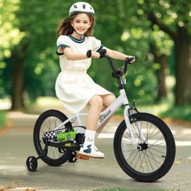 Olakids Kids Bike, 12 14 16 18 Inch Toddlers Bike with Training Wheels Safety Bell Adjustable Seat and Handlebar Handbrake and Coaster Brake, Children's Bicycle for Boys Girls (18 Inch, White)