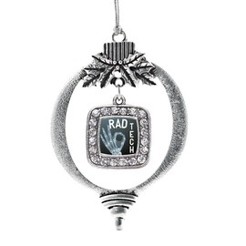 Inspired Silver - Rad Tech Charm Ornament - Silver Square Charm Holiday Ornaments with Cubic Zirconia Jewelry