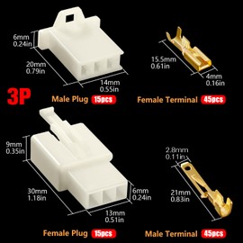 YIXISI 120 Pieces 3 Pin Automotive Electrical Cable Connector Kit, 2.8 mm Pitch Male Female Plug Housing and Pin Header Crimp Cable Clamps, for Motorcycle, Bicycle, Car, Boats