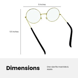 4E's Novelty Gold Metal Round Glasses, Fake Non Prescription Kids Circle 100 Day of School Costume Glasses for Boys & Girls, Old Man Lady Dress Up Granny Accessories