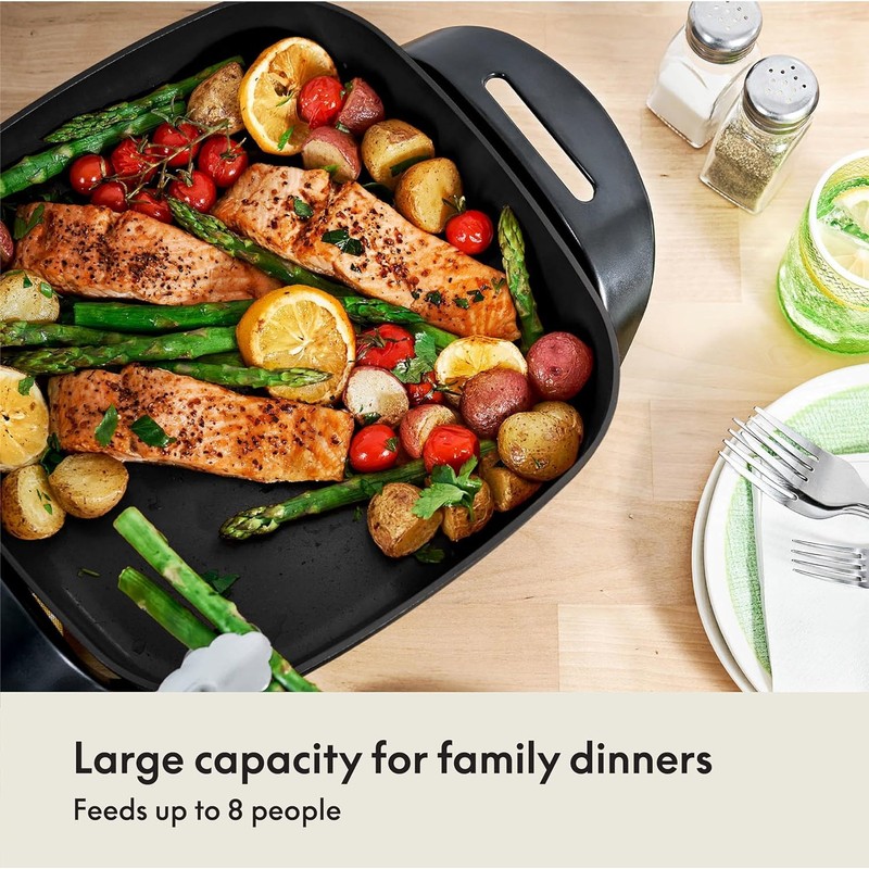 BELLA Electric Ceramic Titanium Skillet, Roast, Fry and Steam, Healthy-Eco