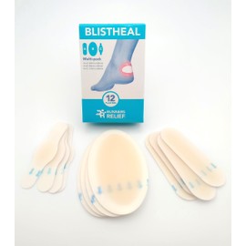 BLISTHEAL - Blister Plasters for Feet & Toes, 12 Hydrocolloid Plasters in a Pack, Sweatproof, Waterproof, Fast Healing, Foot Care, Invisible Plasters (Multi-Pack Contains Sizes A, B & C)