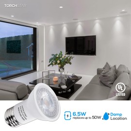TORCHSTAR PAR16 LED Bulb, UL Listed Dimmable Spot Light, 40° Beam Angle, 500LM Track Spotlight, 50W Equivalent Track Light Bulbs, 4000K Cool White, E26 Medium Base, Damp Rated, Pack of 6