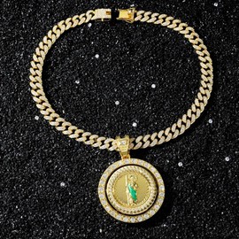 14K Gold Filled San Judas Necklace For Men And Women - Exquisite Zircon Jude Thaddeus Rainbow Crystal Pendant Prayer Religious Retro Necklace, St Jude Tadeo Medalla Cadena Oro Laminado (8 - San Judas Necklace)