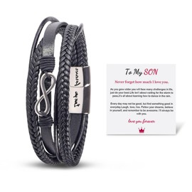 To My Son Infinity Bracelet Braided Leather Bracelet,Men's Stainless Braided Leather Bracelet Bangle Wristband Graduation Birthday Gift