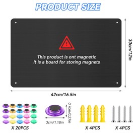 Metal Plate for Magnets 44 x 30.8 x 2.5 cm Magnetic Memo Board Children's Magnetic Wall Black with 20 Strong Magnets Magnetic Memo Board for Kitchen, Office, Spice Jars, Notes, Photos