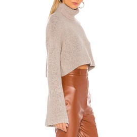 Jumppmile Women's Crop Sweater Turtleneck Long Sleeve Lightweight Soft Casual Fleece Cropped Fall Pullover Sweater Top Khaki S