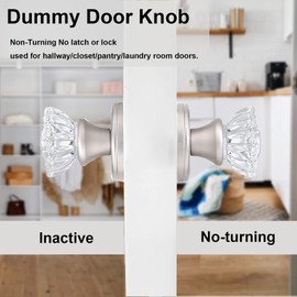 SHINY HANDLES 4 Pack Crystal Dummy Door Knob Brushed Nickel, Inactive Glass Half-Dummy Door Knobs for Hall/Closet