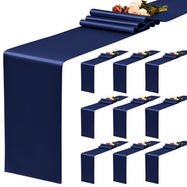 YMHPRIDE 10 Pack Navy Blue Table Runner Satin Table Runner, 12x72 Inch Long Silk Table Runner for Wedding Party Birthday Banquet Table Decoration - Navy Blue