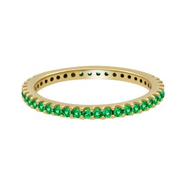 GOURIK 18K Yellow Gold Plated Stackable Created Emerald Ring For Women - Thin Eternity Band For Stacking - Emerald Light Weight Wedding Eternity Band Size 5.5