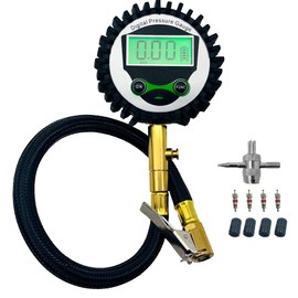 SUVCARMPING Digital Tire Pressure Gauge (Pressure Range 0-250psi) Accurate to 1PSI 2.5" Digital Display Dial Equipped with Valve Nozzle Plastic Cap, for Car, SUV, Truck & Motorcycle, White