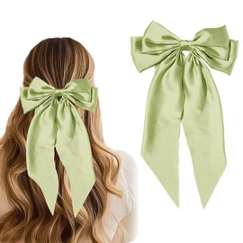 STGDAK Hair Bow Clips Elegant Hair Bows Olive Green Bow Hair Clips Satin Silky Hair Ribbon Bow Oversized Coquette Bow Layers Bowknot Barrette Metal Clips Bow Hair Accessories For Wedding Prom