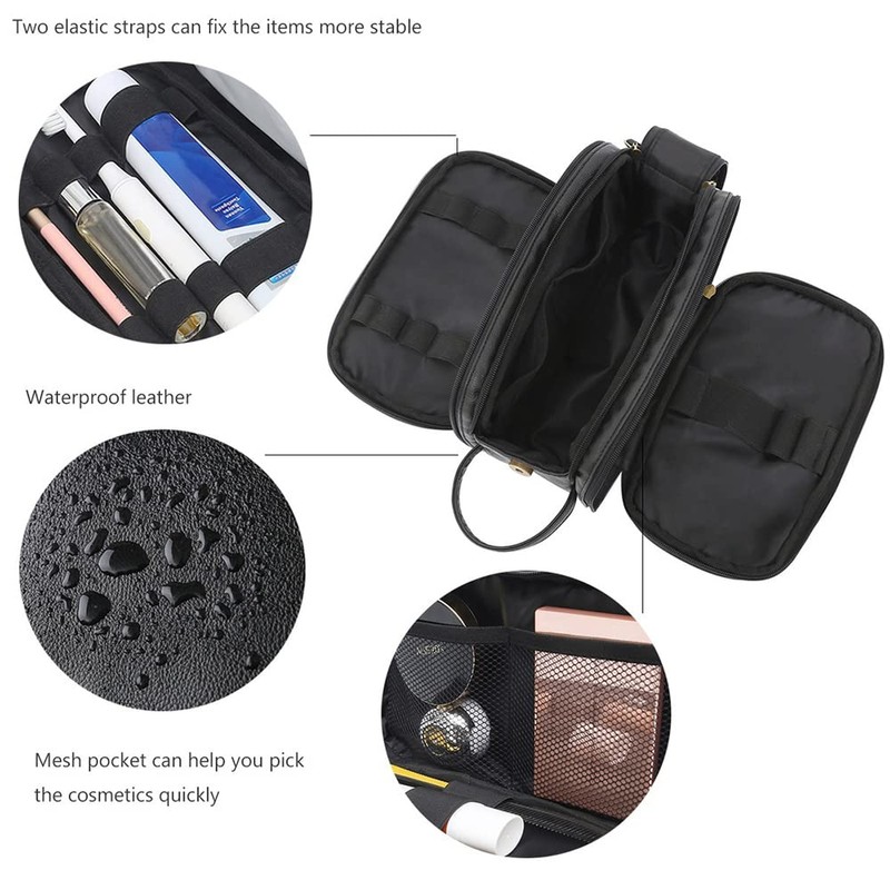 Water-Resistant Leather Toiletry Bag for Men, Large Travel Wash Bag