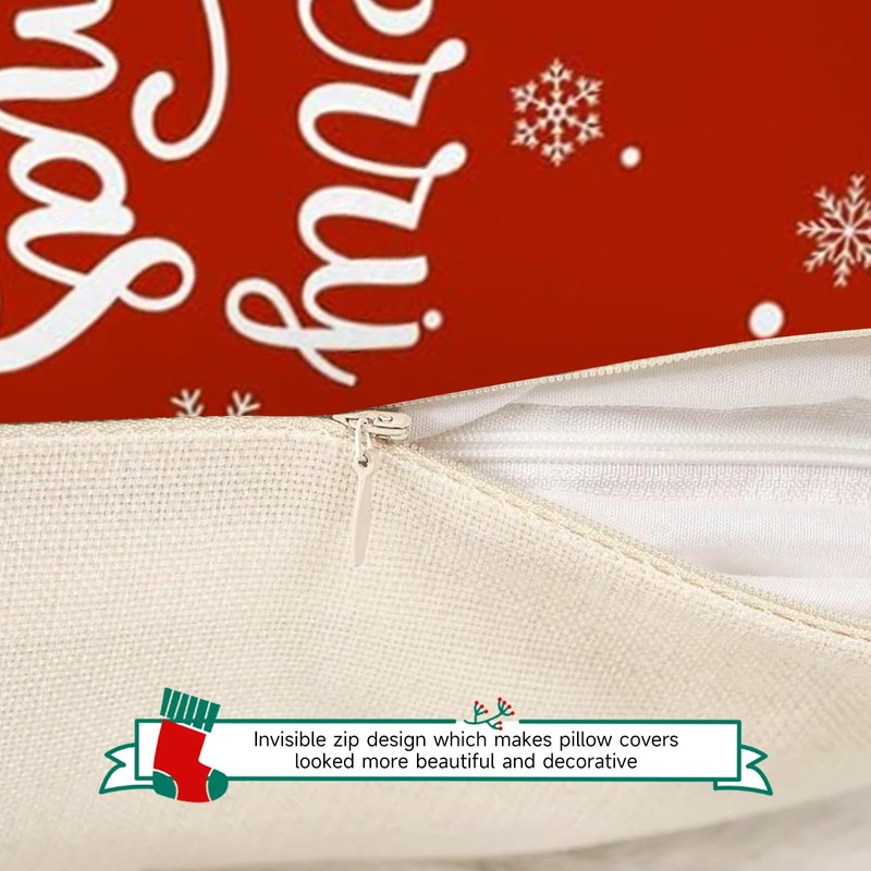 Set of 4 Christmas Cushion Covers, 45x45cm/18x18inch Xmas Throw Pillow