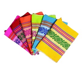 Set de 5 servilletas Mexicana de Tela Colores vistosos, servilletas de Tela auténtica Mexicana, Toallas de Cocina o para Fiestas o Decoracion Mexicana